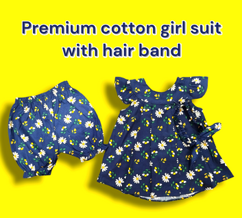 PREMIUM QUALITY COTTON GIRL SUIT WITH HAIR BAND 3M-12 MONTH